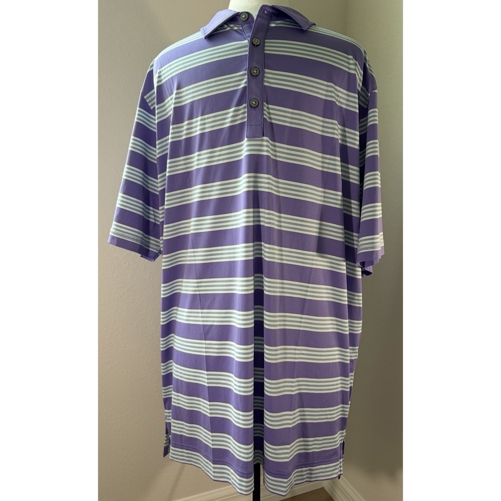 FootJoy Men's L Purple Striped Polyester Moisture Wicking Golf Polo Logo